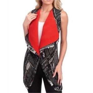 Neo Noble Crinkled Reversible Newspaper Print Vest Red Black NWT $120.00